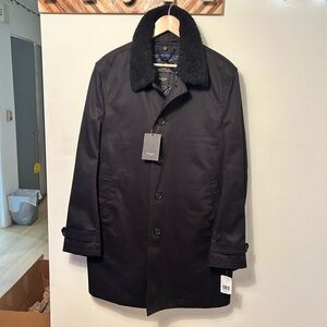 Paul Smith Black Trench Coat Removable Faux Fur Collar & Removable Quilted Vest